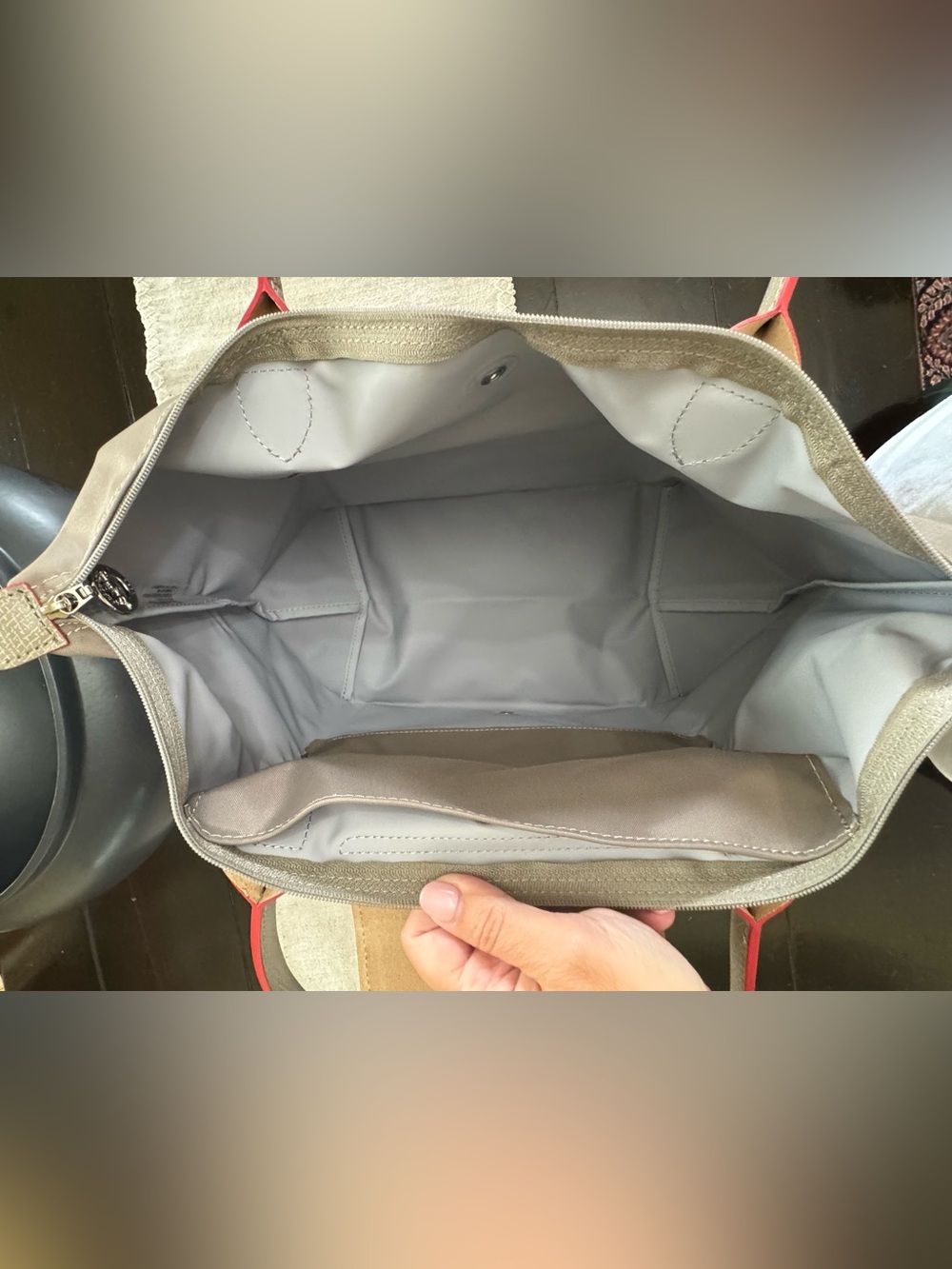 Longchamp Tote in Gray with Red Accents - Large - Picture 7 of 7